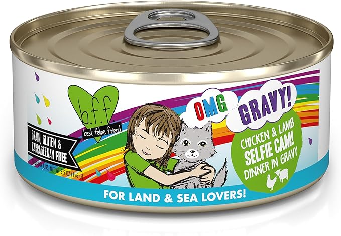 Weruva B.F.F. OMG - Best Feline Friend Oh My Gravy!, Selfie Cam! with Chicken &amp; Lamb in Gravy Cat Food, 5.5oz Can (Pack of 8)