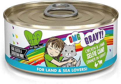 Weruva B.F.F. OMG - Best Feline Friend Oh My Gravy!, Selfie Cam! with Chicken &amp; Lamb in Gravy Cat Food, 5.5oz Can (Pack of 8)