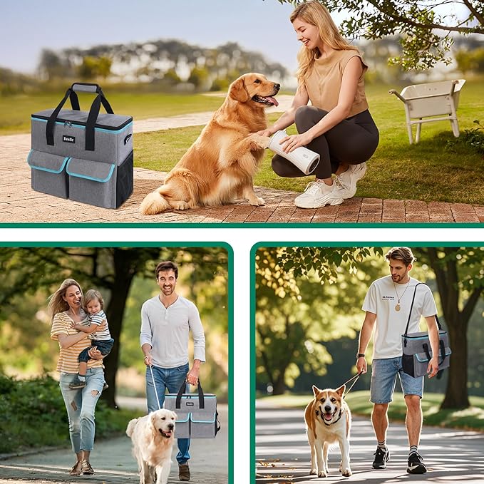 Large Pet Travel Bag Organizer - Dog &amp; Cat Tote with Food Containers, Bowls, Feeding Mat, Perfect for Camping, Hiking (Multi-Pocket Design)
