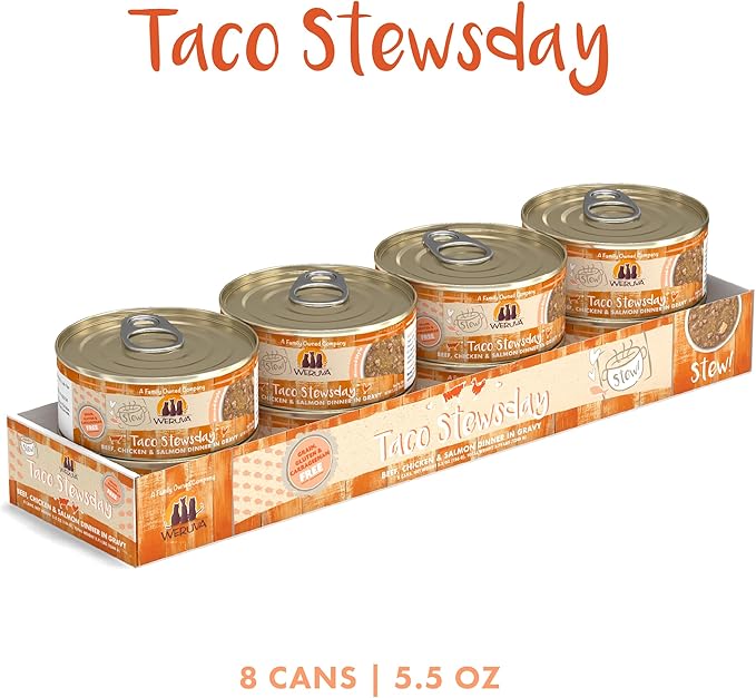 Weruva Classic Cat Stews!, Taco Stewsday with Beef, Chicken &amp; Salmon in Gravy, 5.5oz Can (Pack of 8)