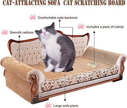 Scratching Sofa, Couch Shaped Thick Scratching Cardboard, Lounge Bed for Indoor Rest&amp;Play, Sofa Scratcher Pad (Silver, 27.6" L X 12.4" W X 11.8" H)