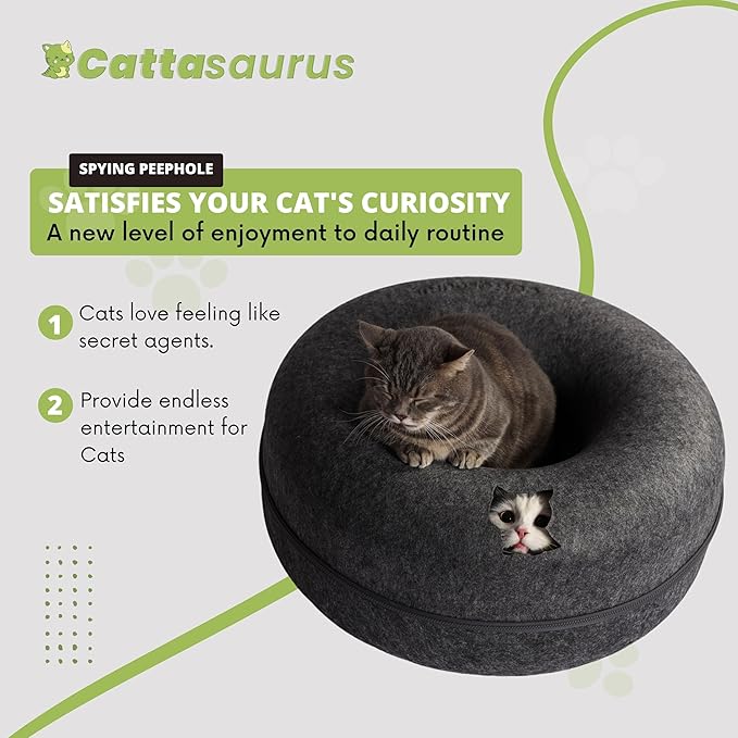 CATTASAURUS Peekaboo Cat Cave for Multiple &amp; Large Cats Up to 30-45 Lbs, Scratch Detachable &amp; Washable Tunnel Bed, Comfy Donut Cat Cave (Light Gray + Dark Gray, Large)