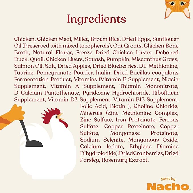 Made by Nacho Dry Cat Kibble 10lb Bag, High Protein Premium Cat Food with Freeze-Dried Pieces, Cage-Free Chicken, Duck &amp; Quail, Limited Ingredients, Single Bag