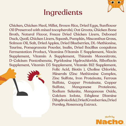 Made by Nacho Dry Cat Kibble 10lb Bag, High Protein Premium Cat Food with Freeze-Dried Pieces, Cage-Free Chicken, Duck &amp; Quail, Limited Ingredients, Single Bag