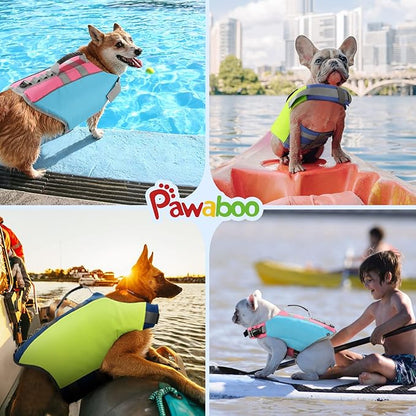 Pawaboo Dog Life Jacket, Reflective Safety Vest with Adjustable Pet Life Preserver, Ripstop Dog Lifesaver for Swimming, Boating - Bright Yellow, M