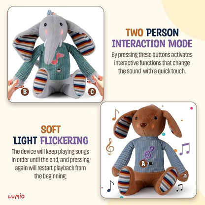 Lumio Musical Stuffed Animal Plush Toy with Lights &amp; Sounds - Cute Interactive Toy for Newborns, and 3 6 12 to 48 Months (Bunny)