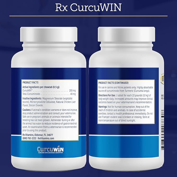 Rx Vitamins CurcuWIN - Curcumin for Dogs &amp; Cats - Vitamins and Supplements, Allergy Relief - Provides Immune Support &amp; Aids Digestive Support - Joint Supplement - 90ct