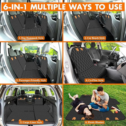 Dog Back Seat Cover, Waterproof Scratch Proof Nonslip Dog Hammock for Car, Car Seat Cover for Back Seat with Sanitary Pad Mesh &amp; Pocket for Cars SUVs and Trucks - S, Black/Orange
