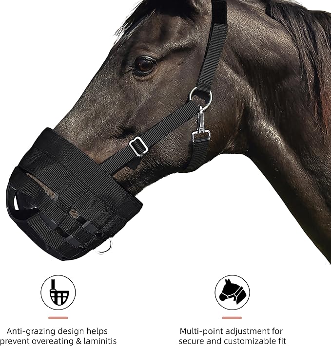 BARN &amp; STABLE Horse Grazing Muzzle Halter for Easy Breathe, Comfortable Professional Horse Muzzle Grazing with Adjustable Straps, Velcro and Buckles, Suitable for Precaution of Laminitis