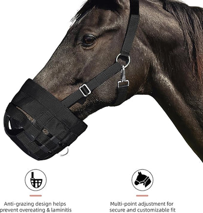 BARN &amp; STABLE Horse Grazing Muzzle Halter for Easy Breathe, Comfortable Professional Horse Muzzle Grazing with Adjustable Straps, Velcro and Buckles, Suitable for Precaution of Laminitis