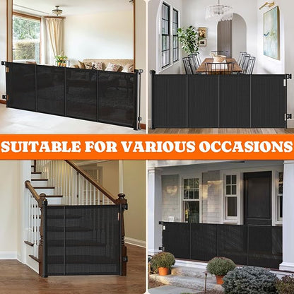 Pawtners Retractable Baby Gates Extra Wide, 41" Tall Extends up to 71" Wide, Dog Gate Indoor for Stairs, Pet Gate with Support Rods for Doorways Hallways Indoor &amp; Outdoor-Black