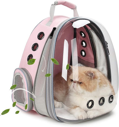 Lollimeow Cat Carrier Backpack, Bubble Expandable Backpack Carrier, Pets and Small Dogs,Airline-Approved, Designed for Travel, Hiking, Walking &amp; Outdoor Use (Front Expandable-Pink)