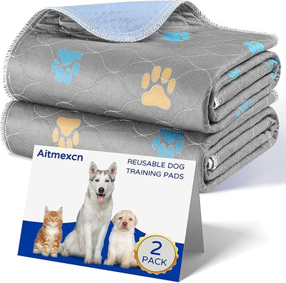 Aitmexcn Washable Puppy Dog Pee Pad, 2PCS 100% Waterproof Whelping Training Mat for Puppy/Senior Dog, Fast Drying Reusable Puppy Pads for Indoor, Outdoor and Car Travel- 54&