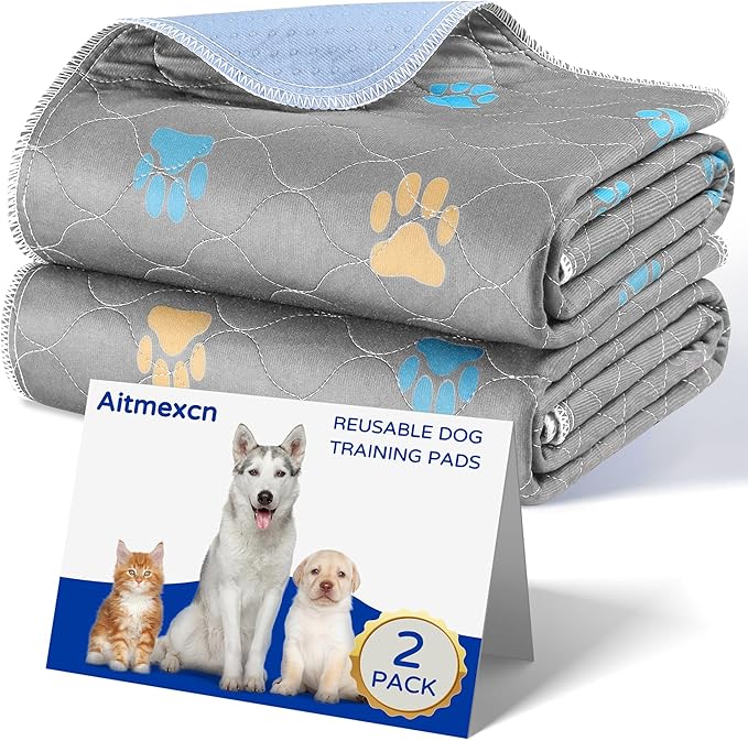 Aitmexcn Washable Puppy Dog Pee Pad, 2PCS 100% Waterproof Whelping Training Mat for Puppy/Senior Dog, Fast Drying Reusable Puppy Pads for Indoor, Outdoor and Car Travel- 48&