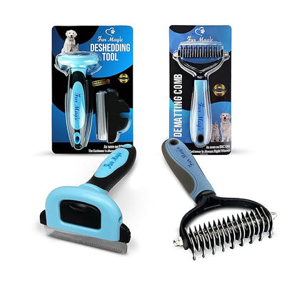 Large Deshedding Tool &amp; Dematting Comb – Grooming Brushes for Dogs, Cats, Horses – Reduce Shedding and Remove Knots, Mats and Loose Undercoat