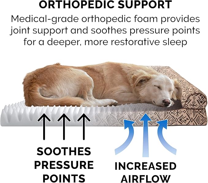 FurHaven Soft, Orthopedic Foam Sofa Dog Bed with Washable &amp; Removable Cover - Plush/Woven - Desert Brown, Dogs Up to 35 lbs - Medium