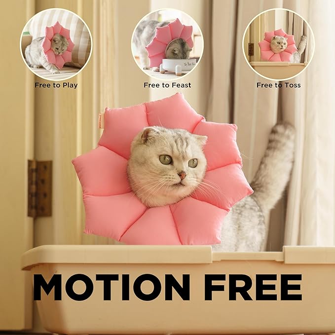 Puffy Crew Soft Cat Cone Collar, Adjustable Waterproof Recovery Collar, Lightweight Elizabethan e Collar for Cats of All Breeds (Pink, Large, Neck Circumference 7.8&