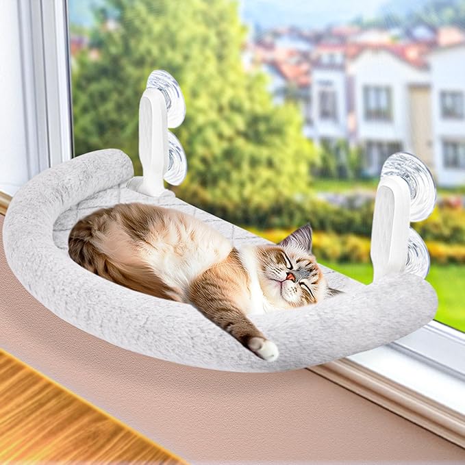 Cat Window Perch &amp; Hammock - Exquisite Soft Wool Fleece, Safe &amp; Comfortable Design with 4 Strong Suction Cups - Ideal for Large Cats (High-Grade Gray, Extra Large)