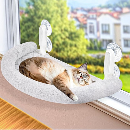 Cat Window Perch &amp; Hammock - Exquisite Soft Wool Fleece, Safe &amp; Comfortable Design with 4 Strong Suction Cups - Ideal for Large Cats (High-Grade Gray, Extra Large)
