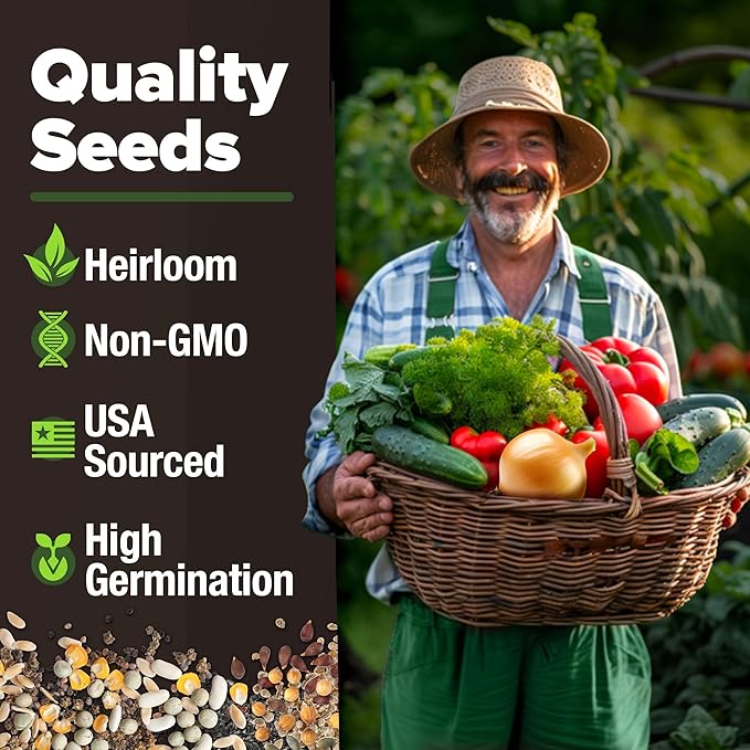 HOME GROWN 𝗨𝗦𝗔 𝗣𝗥𝗘𝗠𝗜𝗨𝗠 10 Variety Vegetable 2,000+ 𝗡𝗢𝗡-𝗚𝗠𝗢 Seeds (Kale Lettuce Tomato Broccoli Beans Peas Bell Peppers Carrot Cucumber Radish) – Indoor &amp; Outdoor Garden Survival Seeds