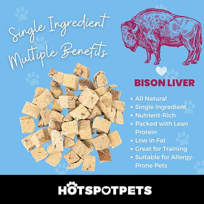 hotspot pets Freeze Dried Bison Liver Treats for Cats &amp; Dogs - 1 Pound Big Bag,Made in USA, Single Ingredient All Natural, Grain-Free Bison Liver - Perfect for Training, Topper or Snack