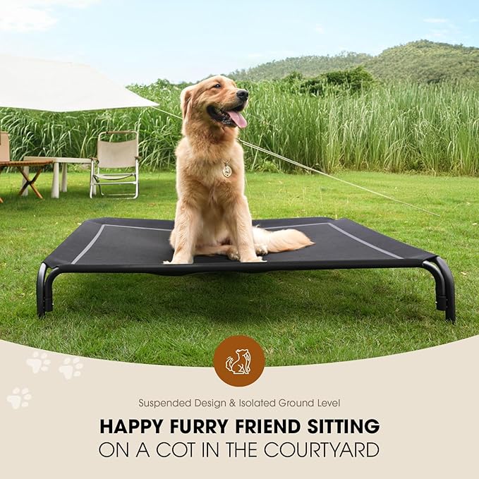 Elevated Dog Bed, Raised Outdoor Dog Bed for Medium Sized Dog, Portable Cooling Pet Cot with Breathable &amp; Washable Mesh, Indoor &amp; Outdoor Pet Hammock with Skid-Resistant Feet.