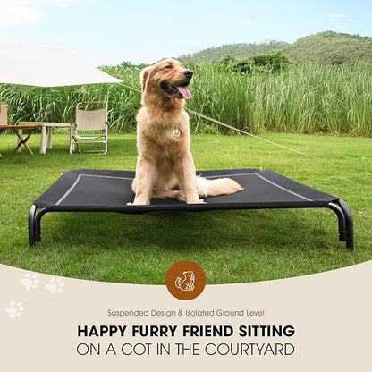 Elevated Dog Bed, Raised Outdoor Dog Bed for Large Sized Dog, Portable Cooling Pet Cot with Breathable &amp; Washable Mesh, Indoor &amp; Outdoor Pet Hammock with Skid-Resistant Feet.