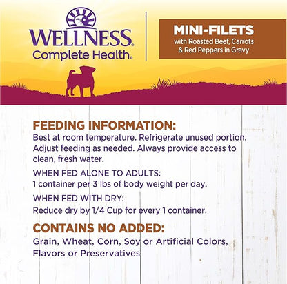 Wellness Petite Entrees Mini Fillets Grain Free Natural Wet Small Breed Dog Food, Roasted Beef, Carrots &amp; Red Peppers, 3-Ounce Cup (Pack of 24)