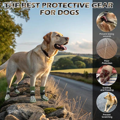 EXPAWLORER Anti Slip Dog Socks to Prevent Licking Paws, Shoes for Hot Pavement, Dog Booties for Small Medium Large Senior Dogs, Traction Control Boots &amp; Paw Protectors for Hardwood Floors ArmyGreen