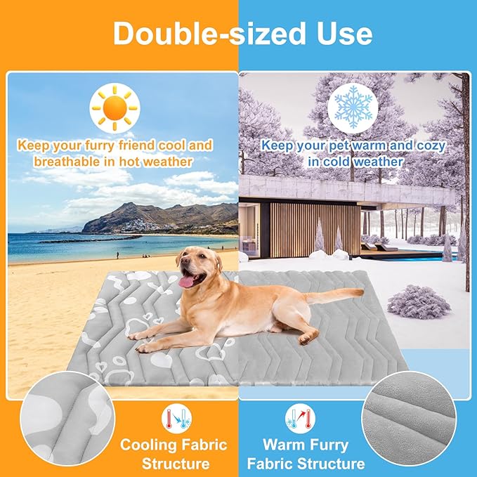 BEAUTYZOO Upgrade Dog Cooling Mat Extra Large, Reversible Self-Cooling Mat for Dogs, Thicken Pet Ice Cool Pad Blanket for Summer Kennel Sofa Bed Floor Car Seat, Machine Washable&amp;Foldable, 48"x28"