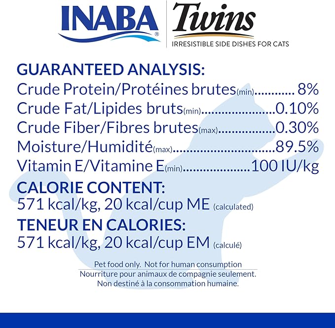 INABA Twins for Cats, Side Dish/Topper Cups, 1.23 Ounces per Serving, 16 Servings, Tuna &amp; Chicken with Scallop Recipe
