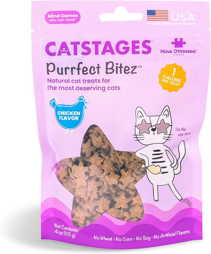 Catstages by Nina Ottosson Purrfect Bitez Natural Crunchy Cat Treats for Puzzles, Toys, Feeders, &amp; Training, USA-Made, Real Chicken Flavor, 4oz