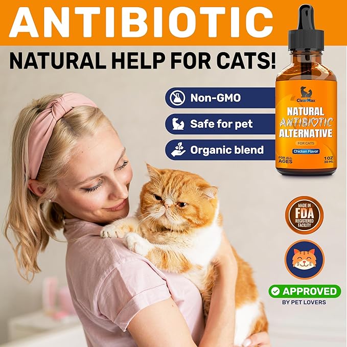 Cat Antibiotic to Help with Cough &amp; Allergies – Antibiotics for Cats to Aid with UTIs and Digestive Moments – HIPS &amp; Joints Support – Attractive Chicken Taste – 1 Oz Bottle