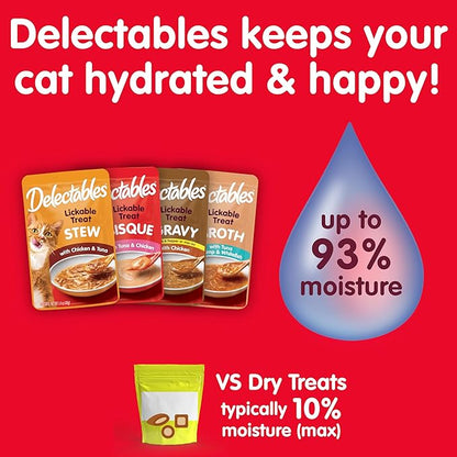 Hartz Delectables Savory Broths Chicken &amp; Veggies Lickable Wet Cat Treats, 12 Count