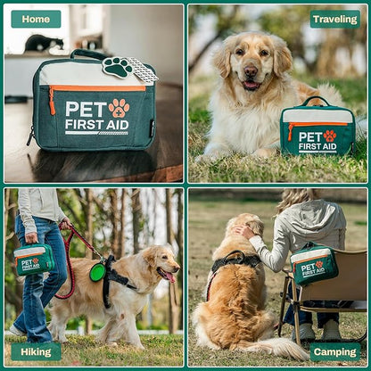 RHINO RESCUE Pet First Aid Kit, Emergency Medical Supplies for Dogs &amp; Cats, Safety Essentials Pack with Thermometer, Disposable Booties for Home, Hiking, Traveling &amp; Camping