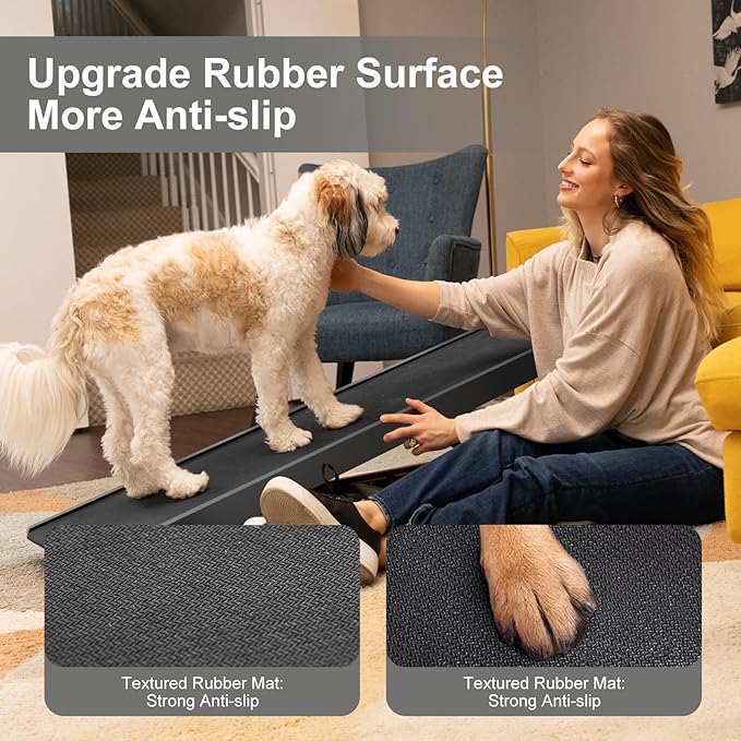 ABORON Dog Ramp,Adjustable Folding Pet Ramp for Bed,Couch,SUV - High Traction Portable Rubber Paw Ramps,Great for Small &amp; Large Old Dogs &amp; Cats, Supports up to 200 lbs,39.3&