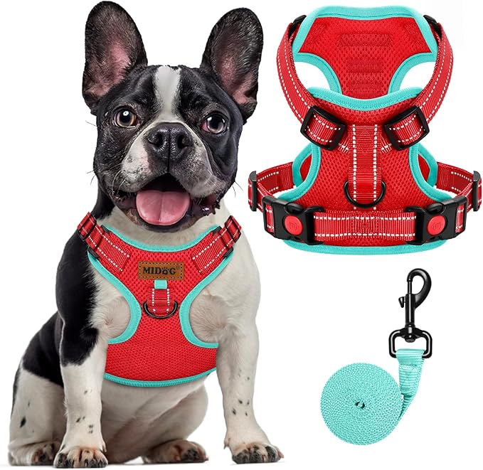 MIDOG No-Pull Dog Harness | Adjustable &amp; Reflective Pet Harness Leash Set for Small Medium Large Dogs Walking, Training| No Choke, Front Clip, Soft Padded Vest with Easy Control Handle - Red, M