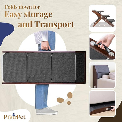 Dog Steps for Bed &amp; Couch 2-in-1 Dog Stairs/Ramp - Height Adjustable Dog Ramp for Couch 7” - 20” - Pet Stairs, Dog Stairs for Small Dogs - Easy to Move Pet Steps with Landing Platform, Walnut