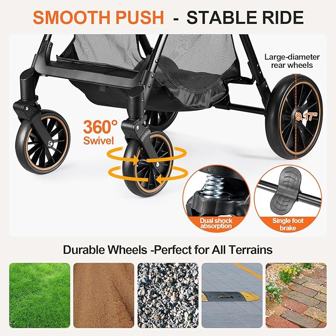 Pet Stroller for Small/Medium Dogs &amp; Cats up to 55 lbs, Upgraded 4 Wheels Dog Stroller for Large Dogs, 3-in-1 Foldable Portable Travel Carrier for 2 Cats with Storage Basket and Cupholder
