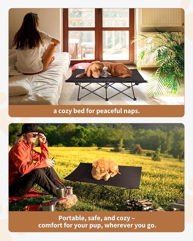 KingCamp Elevated Dog Bed for Large Dogs, Outdoor Raised Cooling Pet Cot Bed with Washable Breathable Mesh &amp; No-Slip Feet Perfect for Camping, Backyard, Indoor Use (L, Black)