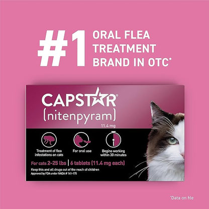 CAPSTAR (nitenpyram) Oral Flea Treatment for Cats, Fast Acting Tablets Start Killing Fleas in 30 Minutes, Cats 2-25 lbs, 6 Doses