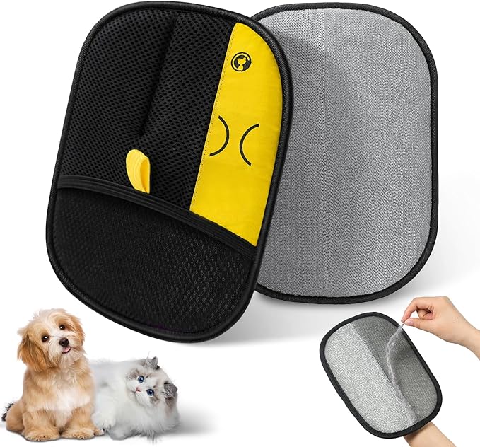 Reusable Pet Hair Remover Gloves – Electrostatic Lint &amp; Fur Removal, Machine Washable Cleaning Gloves for Furniture, Clothes &amp; Car(Black)
