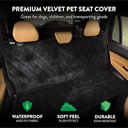 Plush Paws Products Velvet Rear Car Seat Protector w/Hammock | Washable &amp; Waterproof Back Seat Dog Cover for Car, Truck, &amp; SUV | Nonslip, Tear Resistant Pet Seat Cover | X-Large Charcoal