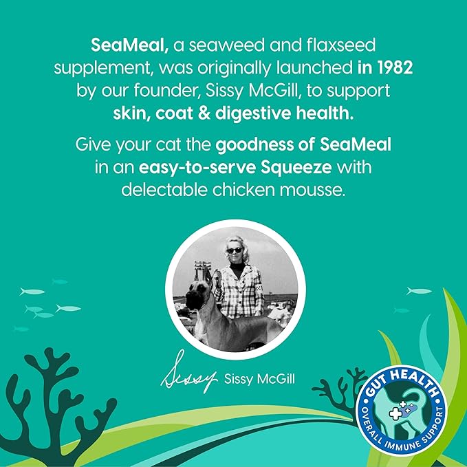 SeaMeal Squeeze Chicken Lickable Cat Treats with Seaweed for Skin &amp; Coat - Wet Cat Treats with Digestive &amp; Immune Health Support - Natural, Holistic, Grain Free (48 Squeezes)