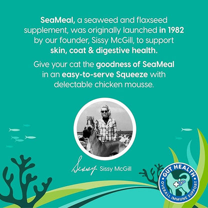 SeaMeal Squeeze Chicken Lickable Cat Treats with Seaweed for Skin &amp; Coat - Wet Cat Treats with Digestive &amp; Immune Health Support - Natural, Holistic, Grain Free (48 Squeezes)