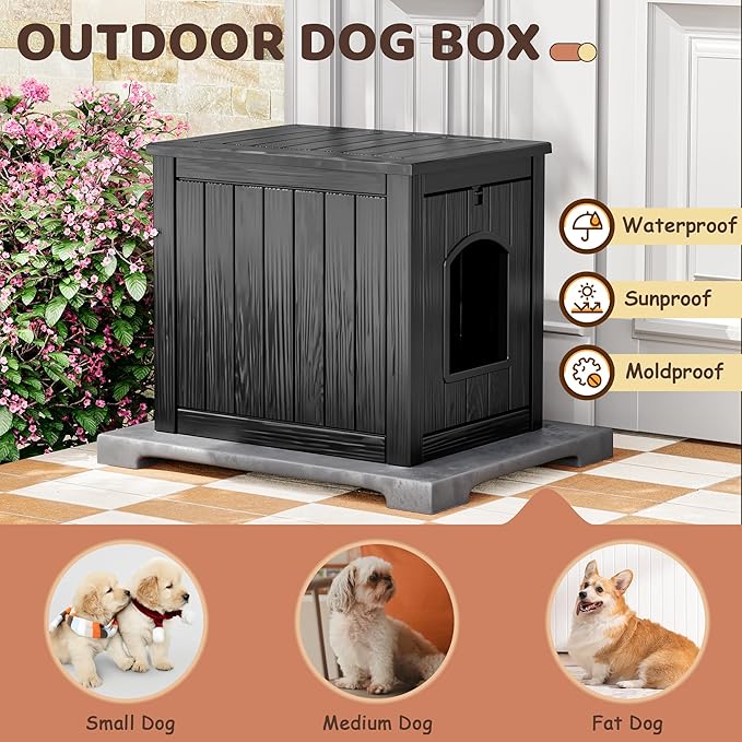 Outdoor &amp; Indoor Dog House for Weatherproof and Stylish Furniture, Insulated Dog House Outdoor, Multi - Use for Small and Medium Dogs (Black, 22.8" L × 17.7" W × 21.7" H)