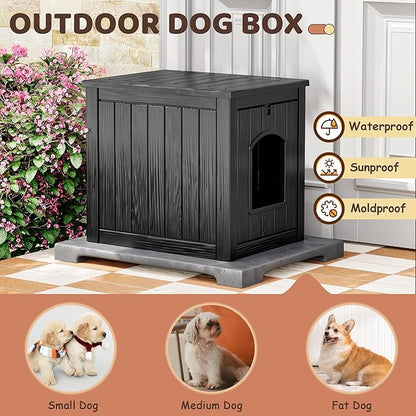 Outdoor &amp; Indoor Dog House for Weatherproof and Stylish Furniture, Insulated Dog House Outdoor, Multi - Use for Small and Medium Dogs (Black, 22.8" L × 17.7" W × 21.7" H)