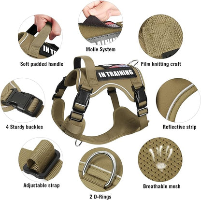 WINSEE Service Dog in Training Harness with 5 PCS Patches, Reflective Tactical Dog Vest Harness, Adjustable Soft Oxford Pet Harness with Easy Control Handle, Hook &amp; Loop Panels for Walking Hiking