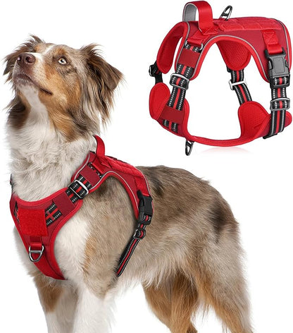 rabbitgoo Tactical Dog Harness Medium Sized Dog, No Pull Military Service Vest with Handle &amp; Molle, Easy Control for Training Walking, Adjustable Reflective Straps, Red, M