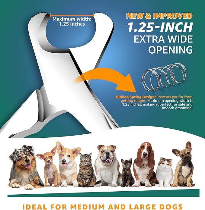 Pet Nail Clippers for Large Dogs, Wide-Opening Dog Nail Trimmer with All-Steel Material Sharp Durable Blades Built-in Spring, Professional Grooming Tool with Free Nail File for All Dogs &amp; Cats